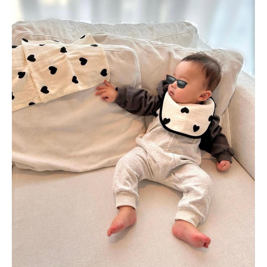 スタイ ガーゼ 3点セット ハート 乳児 よだれかけ 白黒 おしゃれ