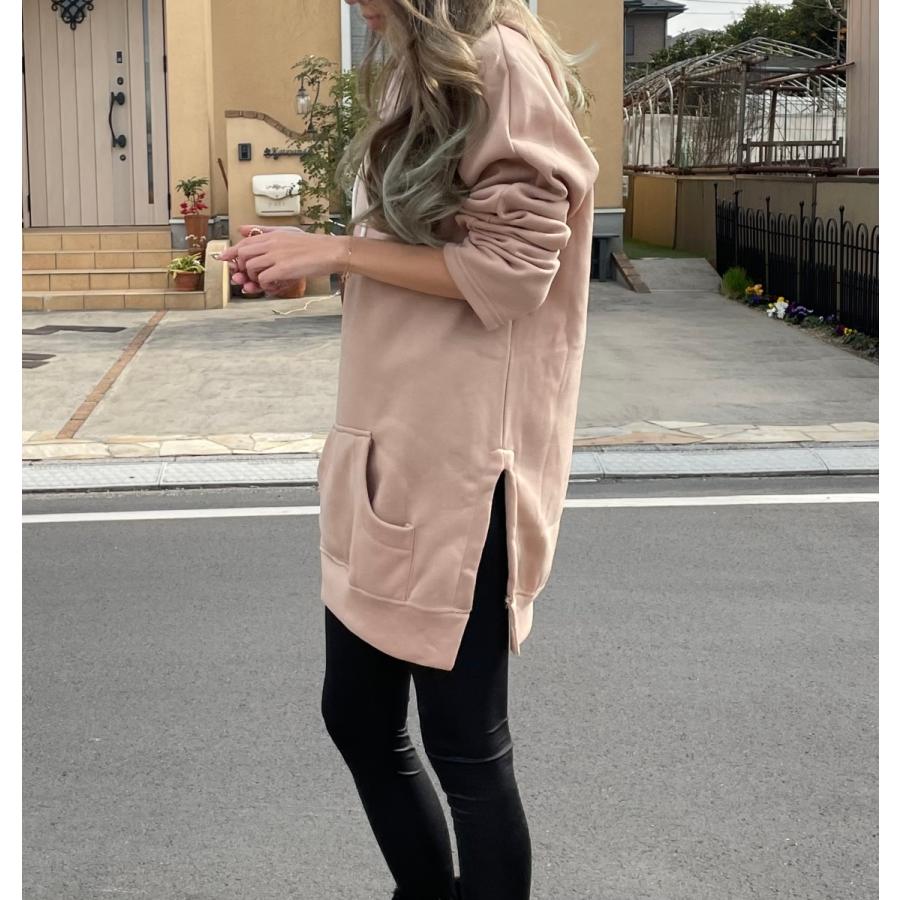 パーカー パーカーワンピース ベージュ フード 無地 海外ファッション