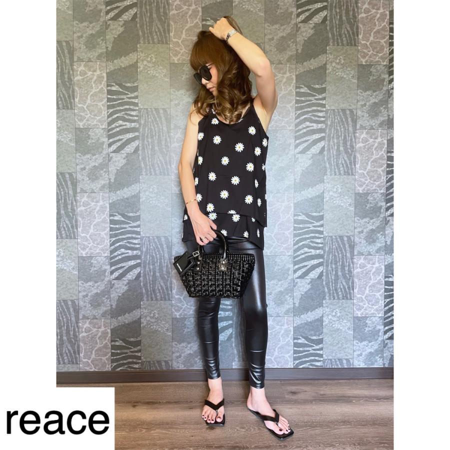 スカーラ花柄キャミソールと黒レギンスセット Flower 花柄 キャミソール デイジー柄 トップス キャミ 夏 可愛い