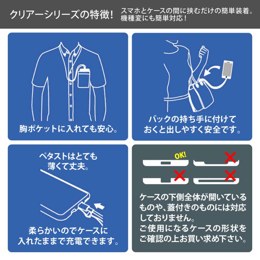 ストラップホルダー ストラップホール PETASUTO ペタスト スマートフォンタブ クリアー半円 PTF03 |  | 04