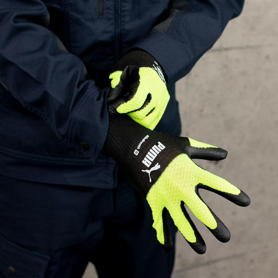 【サイズ：M】 プーマ 作業用手袋 PUMA WORK GLOVES Nito Breath ニトブレス手袋 PG-1530 ブラック&イエロー Mサイズ 背抜き手袋 | PUMA | 05