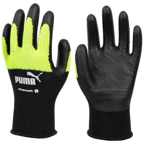 【サイズ：L】 プーマ 作業用手袋 PUMA WORK GLOVES Nito Breath ニトブレス手袋 PG-1530 ブラック&イエロー Lサイズ 背抜き手袋 | PUMA