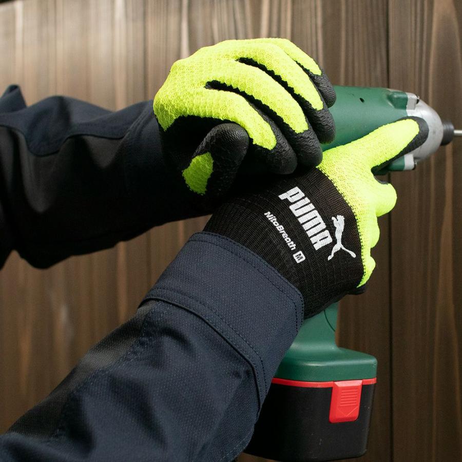 【サイズ：L】 プーマ 作業用手袋 PUMA WORK GLOVES Nito Breath ニトブレス手袋 PG-1530 ブラック&イエロー Lサイズ 背抜き手袋 | PUMA | 04