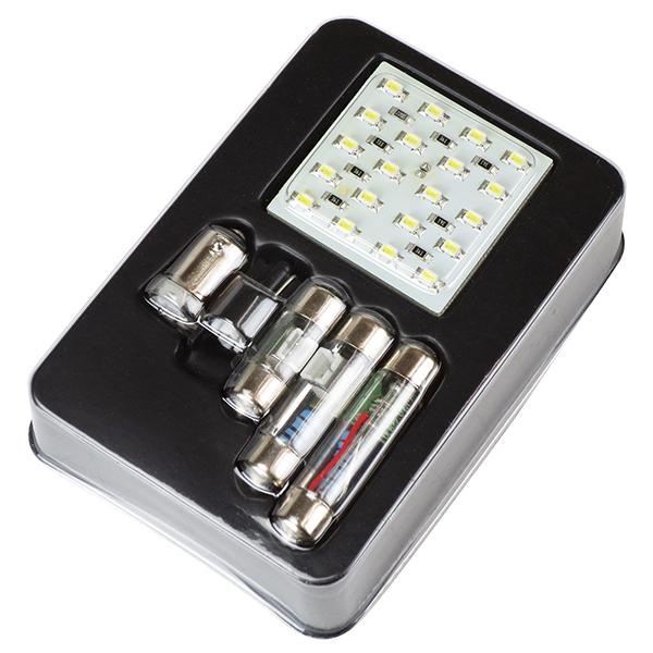 R.A.C 汎用 LEDルームランプ 20LEDタイプ 12V車用 5種類のソケット付き ホワイト発光 | 