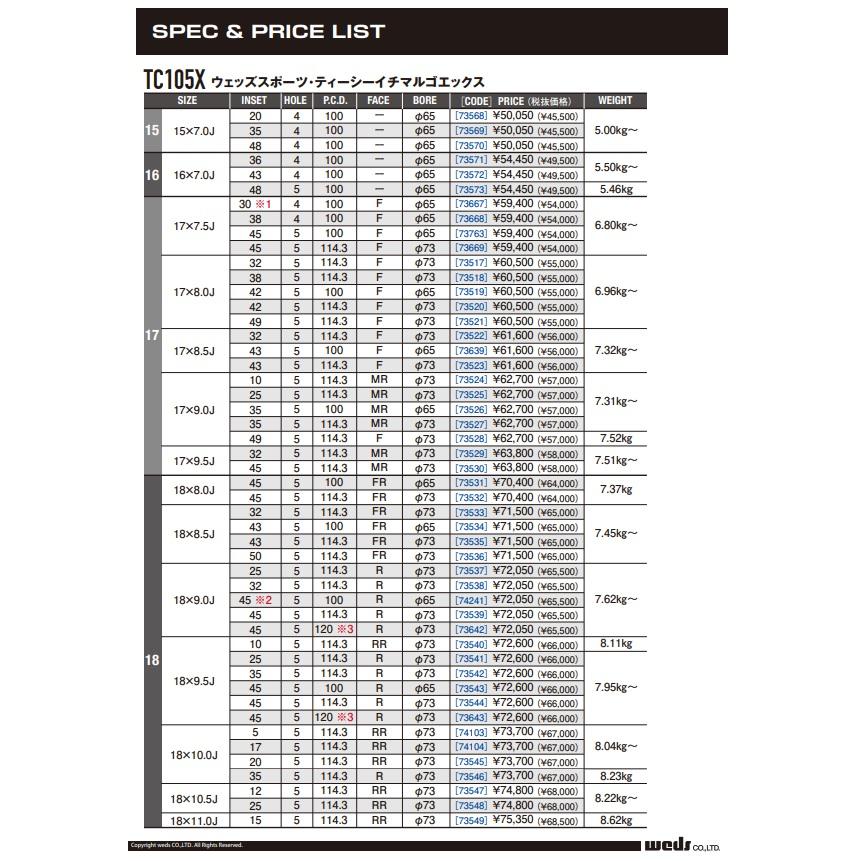 WEDS（ウェッズ） ウェッズスポーツ WedsSport TC 105X 17X7.5J 4H/100