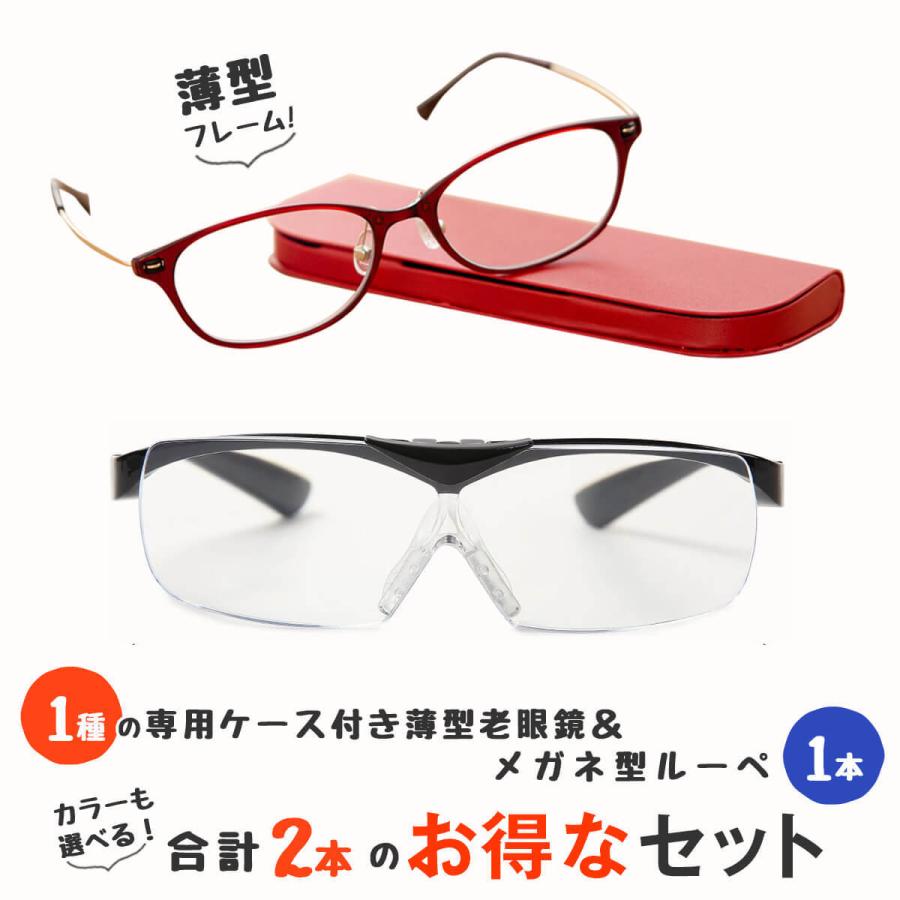 MIDI 薄型老眼鏡とメガネの上からかけられるルーペの2点セット 軽量