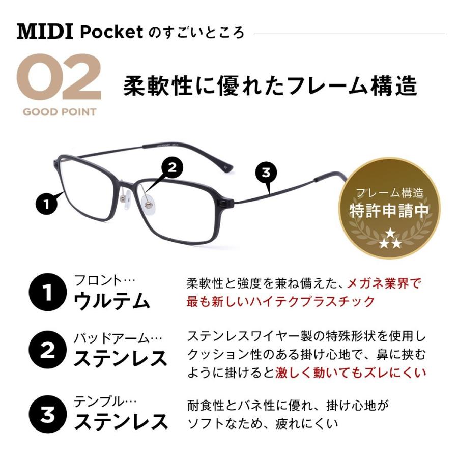 MIDI MIDIポケット 14mmの超薄型ケース ブルーライトカットメガネ 伊達