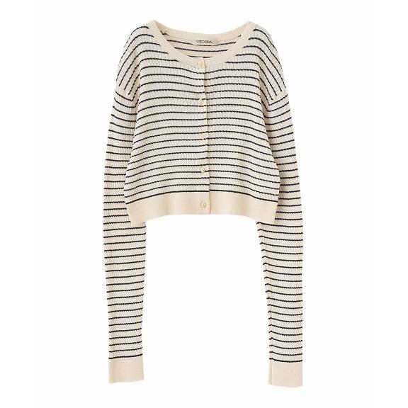 ココディール 即日発送/COCODEAL ボーダーケーブルニットカーディガン  