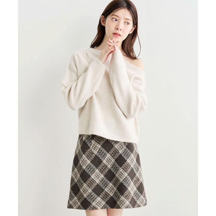 【新品タグ付】COCODEAL ロービングツイードミニスカート　チャコール ココディール（COCO DEAL） ＼SALE60%OFF+2BUY10%OFFクーポン有／即日