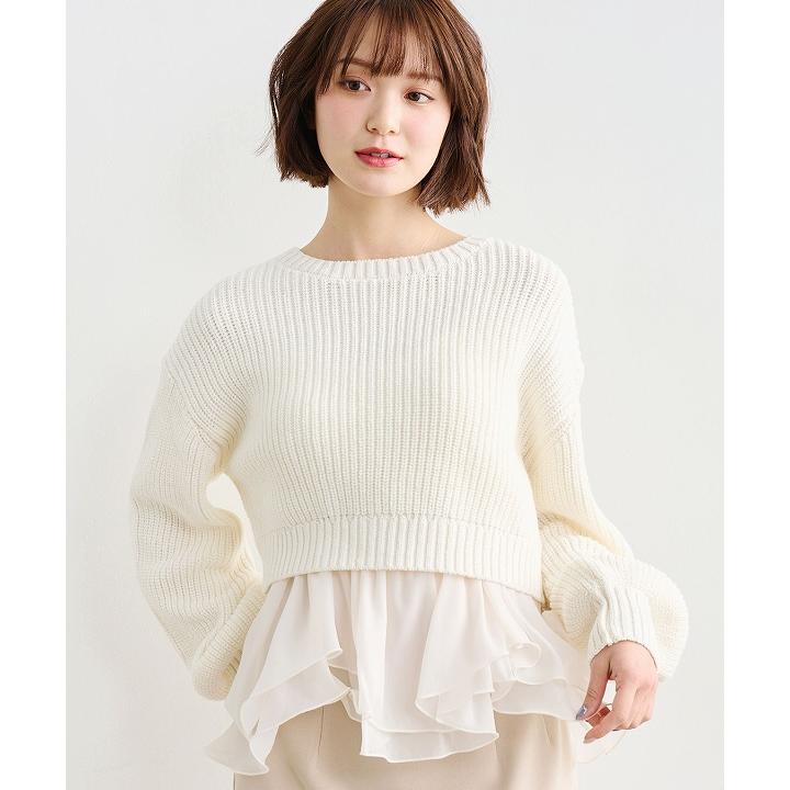 ココディール ぺプラムブラウス×パフスリーブニットセット　定価14000円 ココディール ペプラムブラウス×パフスリーブニットセット｜Yahoo トップス