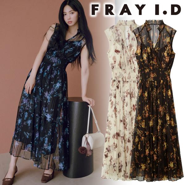 【新品】FRAY I.D シアーフラワープリーツワンピース BLK 1 フレイ アイディー FRAY I.D 【00サイズ】シアーフラワー