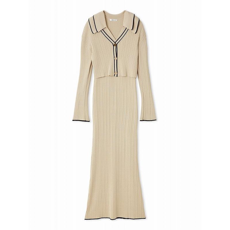 新品 フレイアイディー ポロカラー アンサンブル リブニット ワンピース ポロカラーアンサンブルリブニットワンピース（マキシ丈/ロング