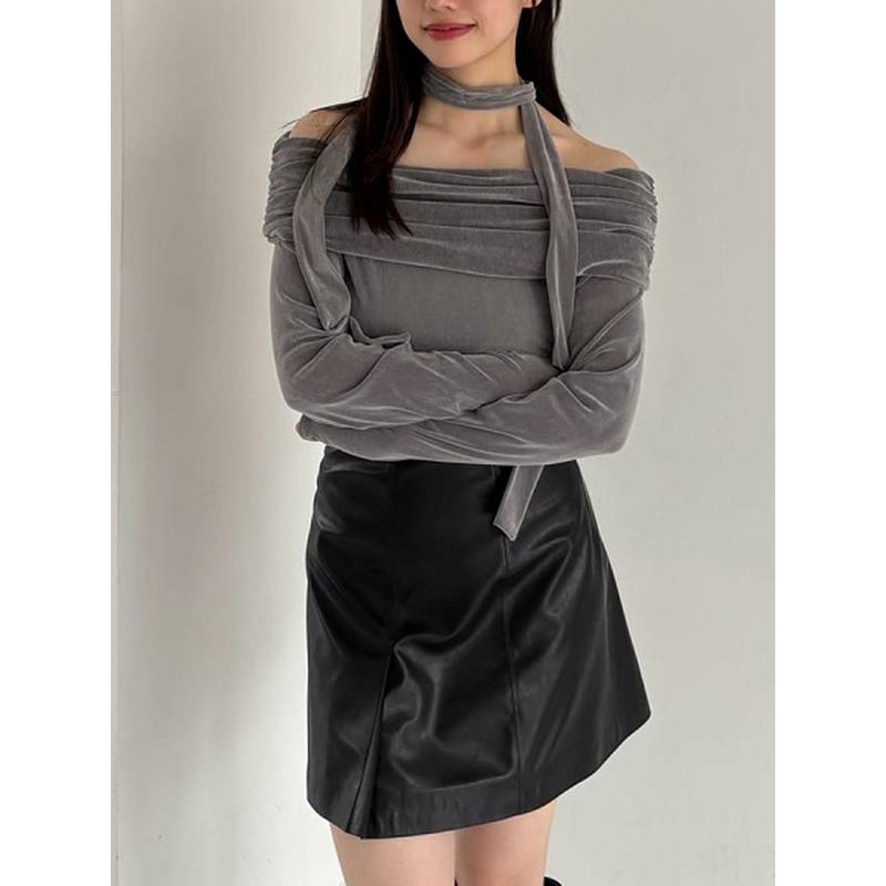 【FRAY I.D】オフショルフロッキーチュールトップス　ブラック FRAY I.D（フレイ・アイディー） tシャツ オフショルフロッキー