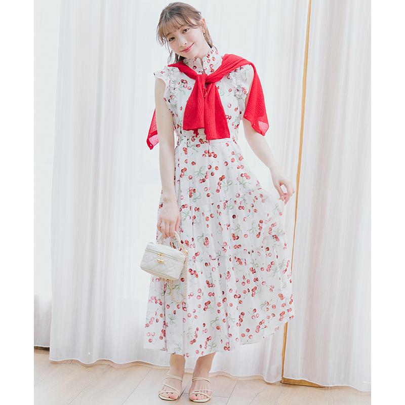 LILLIAN CARAT バリエーションプリントティアードワンピースチェリー