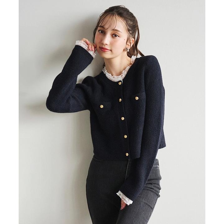 LILLIAN CARAT/リリアンカラット レースデザインニットカーディガン 再入荷/1〜3日以内に発送/LILLIAN CARAT リリアンカラット レース