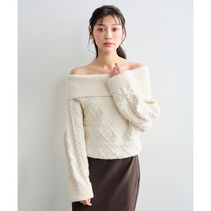 即日発送/LILLIAN CARAT リリアンカラット ケーブルオフショルニット