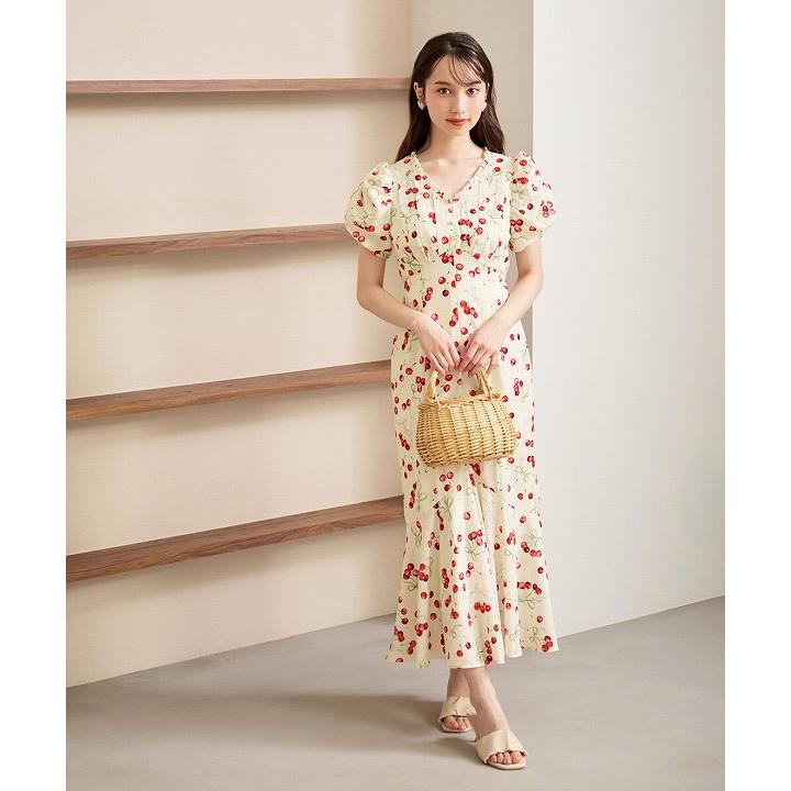 リリアンカラット バリエーションプリントティアードワンピース　チェリー　2 土日も即日発送/LILLIAN CARAT リリアンカラット チェリープリント