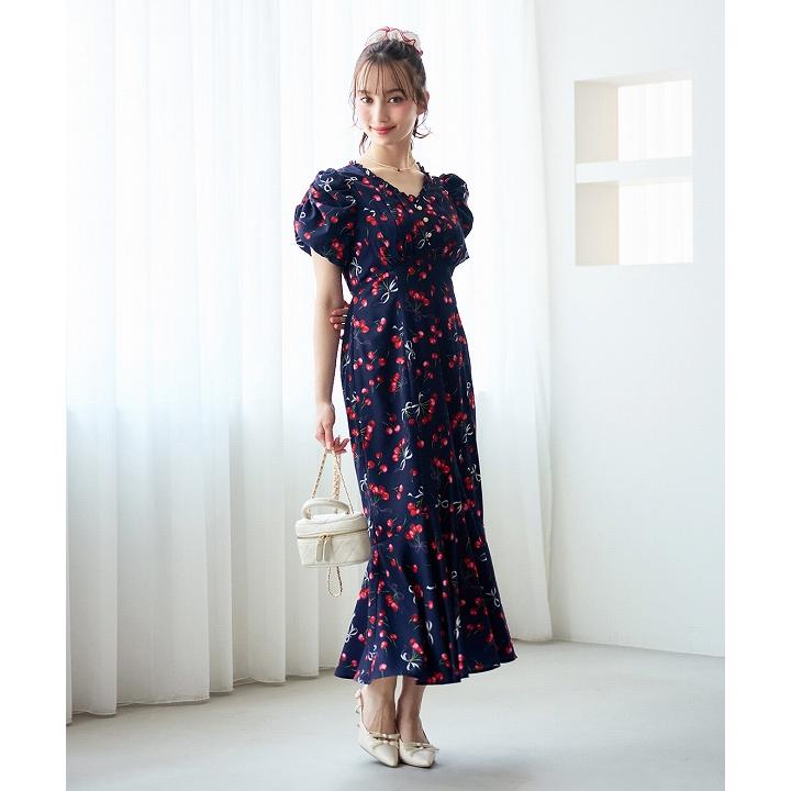 リリアンカラット バリエーションプリントティアードワンピース　チェリー　2 土日も即日発送/LILLIAN CARAT リリアンカラット チェリープリント