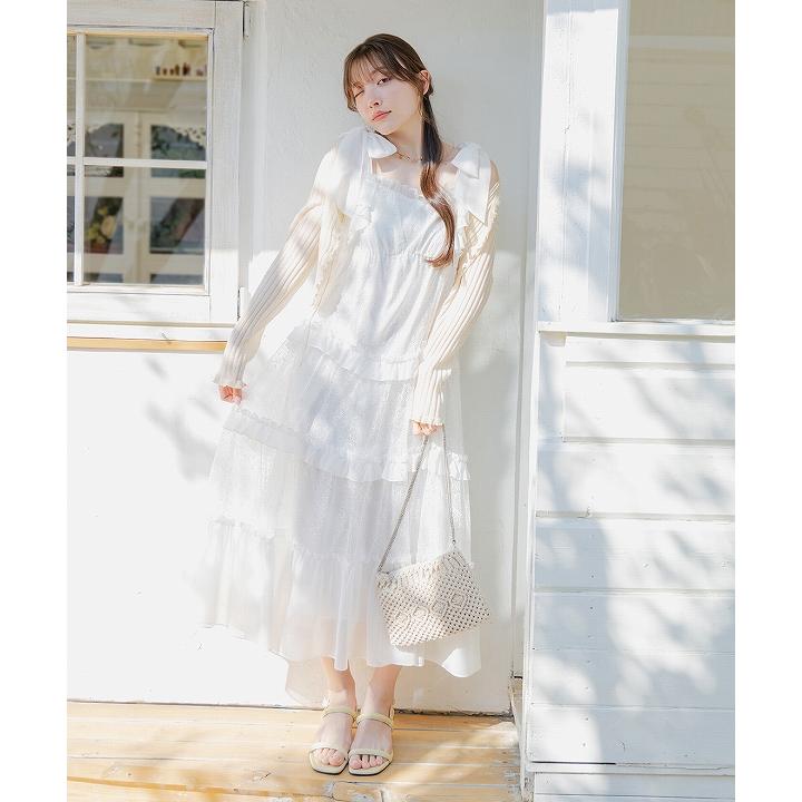 リリアンカラット フリルデザインフレアワンピース 土日も即日発送/LILLIAN CARAT リリアンカラット ショルダーリボン