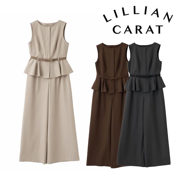 LILLIAN CARAT リリアンカラットリボンペプラムトップス＆パンツセット 即日発送/LILLIAN CARAT リリアンカラット リボンベルト付ペプラム
