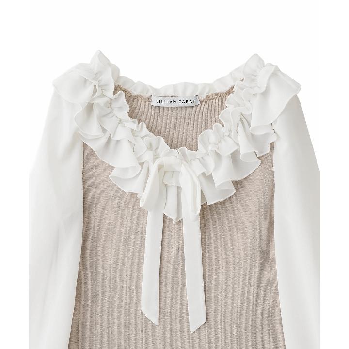 リリアンカラット 2way 襟付き花柄ロングワンピース　新品✨1419 即日発送/LILLIAN CARAT リリアンカラット フリルカラードッキング
