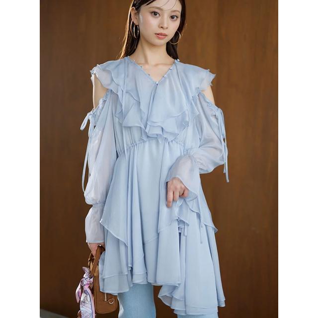 正規品 snidel Sustainableフリルワンピース 2025新作ブルー スナイデル SNIDEL Sustainableフリルワンピース （BLU） -靴