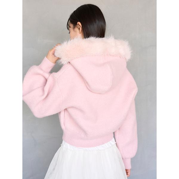 スナイデルSNIDEL ホワイトファー付き ニット　パーカー 新品未使用　1 snidel （スナイデル）Sustainaファー付きニットパーカー 25秋冬