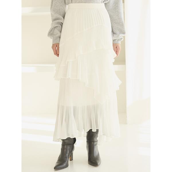 【美品】スナイデル プリーツティアードチュールスカート ホワイト 1サイズ SNIDEL（スナイデル）の「プリーツティアードチュールスカート