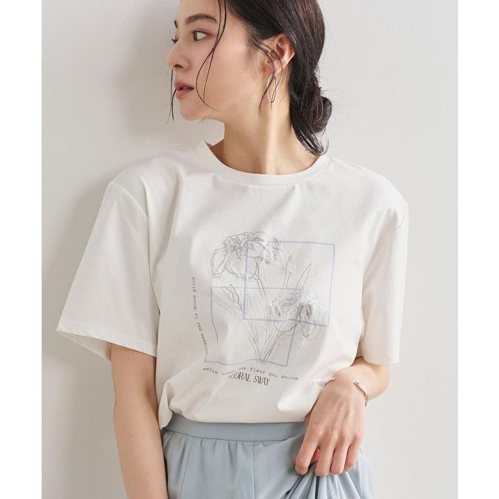 即日発送/Stola. ストラ 箔プリントフラワーTシャツ 【接触冷感・UV