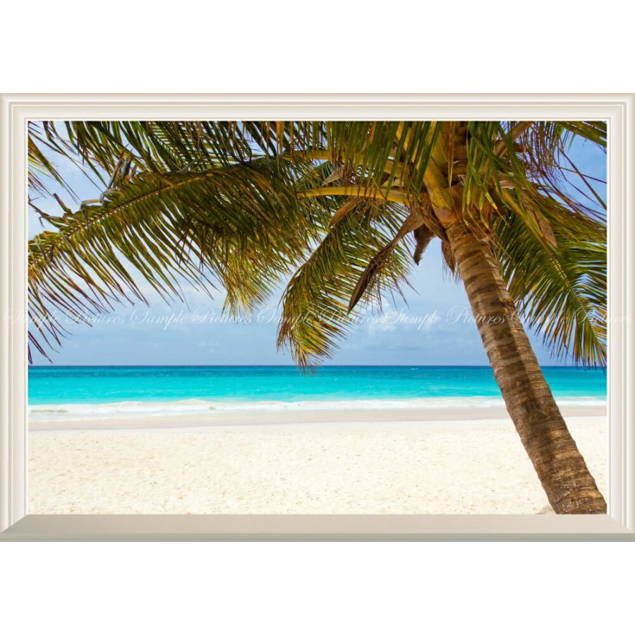 絵画風 壁紙ポスター 窓の景色 ビーチ 砂浜 ヤシの木 カリブ海 楽園 海 扉なし窓仕様 キャラクロ h 009na1 A1版 0mm 585mm ウォールステッカー