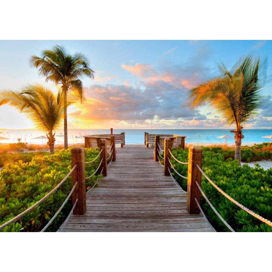 窓仕様】ビーチ カリブ海 タークスカイコス諸島の夕暮れ 夕陽 壁紙ポスター 夏のビーチ, image size:900x900