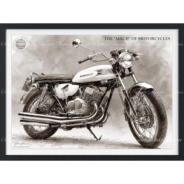 KAWASAKI 500SS レトロポスター 肖像画風 壁紙ポスター カワサキ 500SS H1 マッハIII -THE 