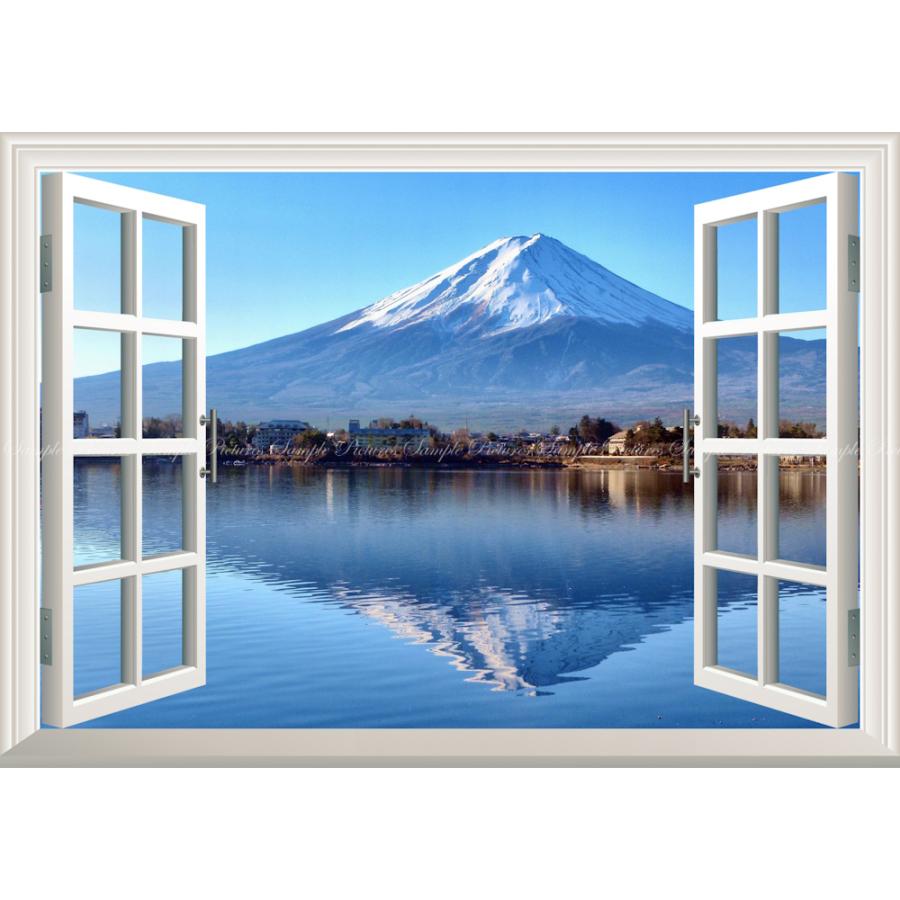 絵画風 壁紙ポスター 窓の景色 逆さ富士 富士山 河口湖 鏡の湖面 【窓仕様】 キャラクロ FJS016MA1 （A1版 830mm×