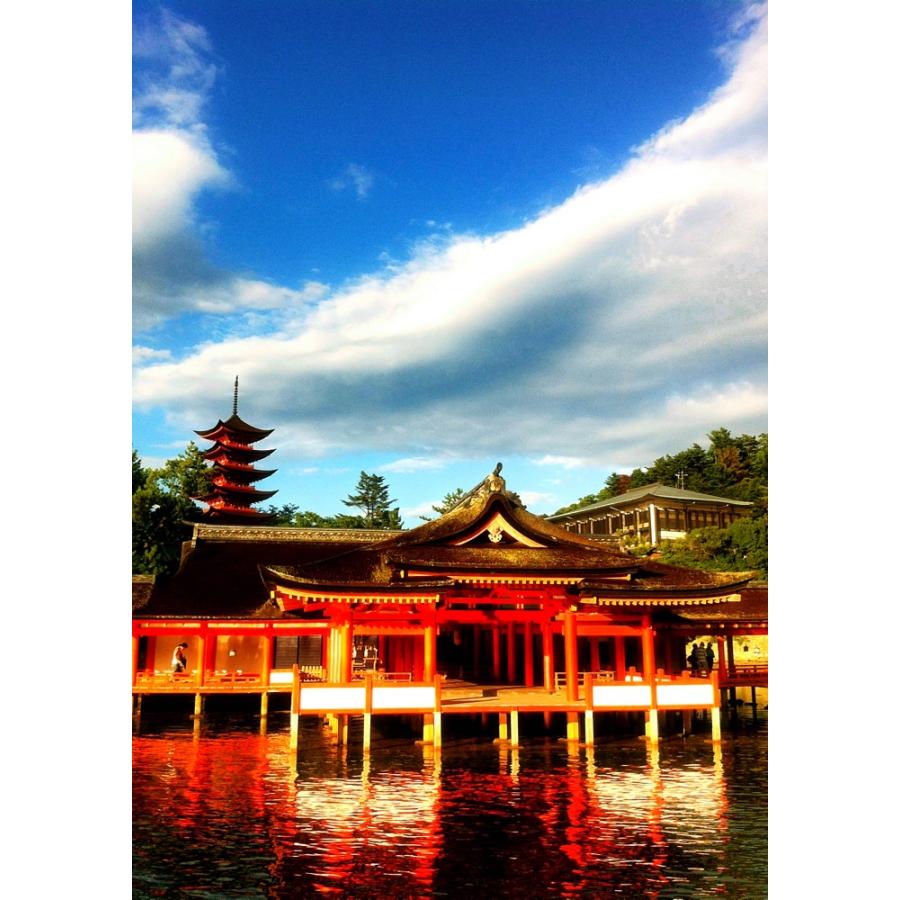 絵画風 壁紙ポスター 厳島神社 門客神社 五重塔 宮島 日本三景