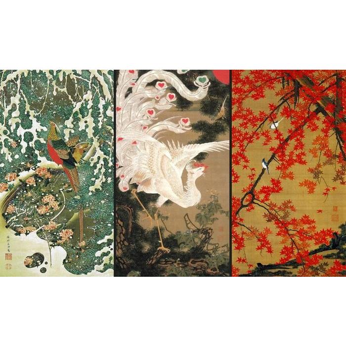 絵画風 壁紙ポスター (はがせるシール式) 伊藤若冲 動植綵絵三十幅 雪中錦鶏図 老松白鳳図 紅葉小禽図 キャラクロ K-ITJ-009S2(603mm×360mm)＜日本製＞ | 