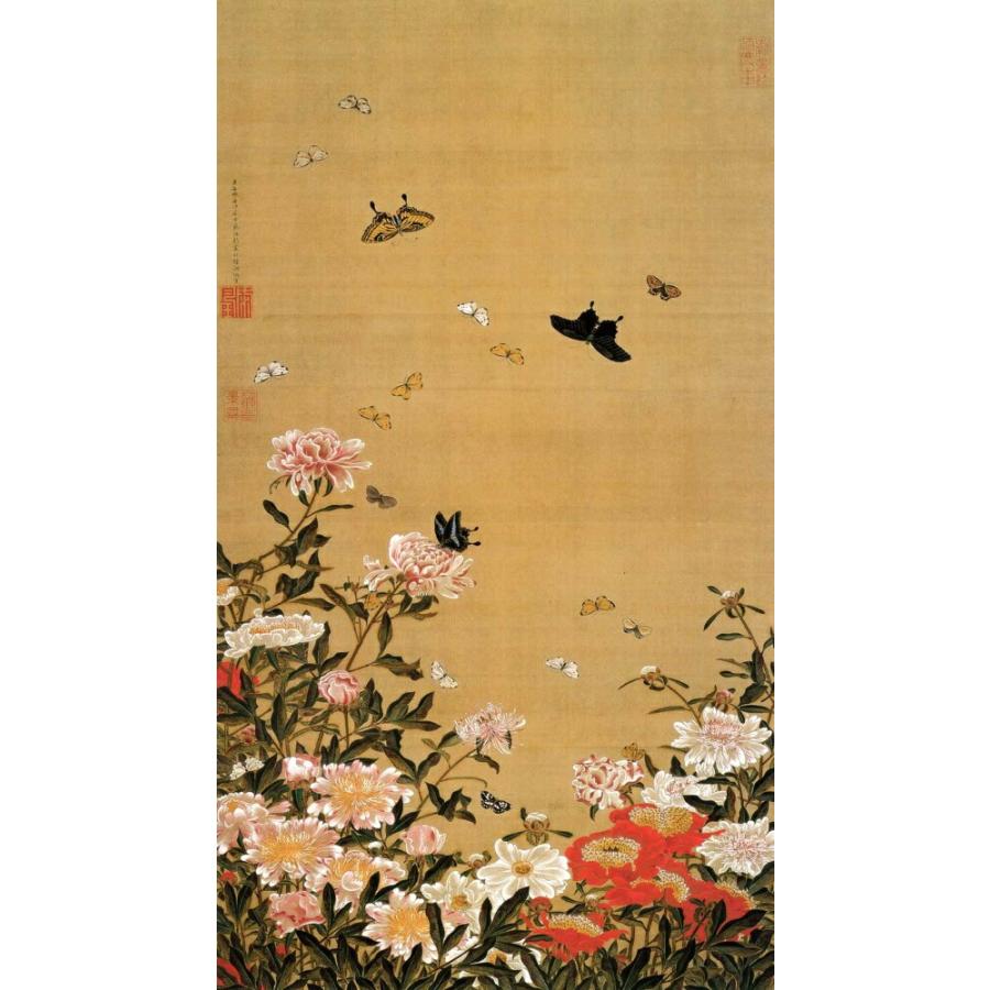 絵画風 壁紙ポスター【フルサイズ版】 伊藤若冲 芍薬群蝶図 艶霞香風 じゃくちゅう 生誕300年 キャラクロ K-ITJ-025S1(576mm×1023mm)＜日本製＞ | 