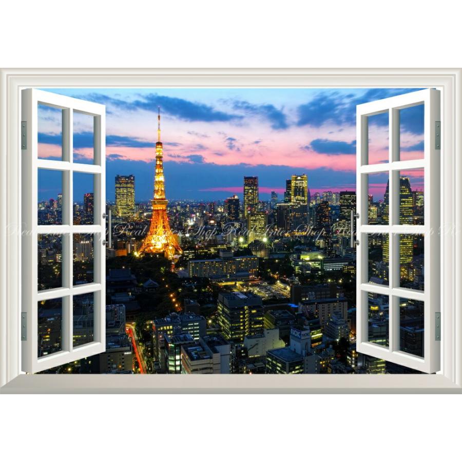 絵画風 壁紙ポスター 窓の景色 東京タワー 夕暮れ 夜景 窓仕様 キャラクロ Tkt 009ma1