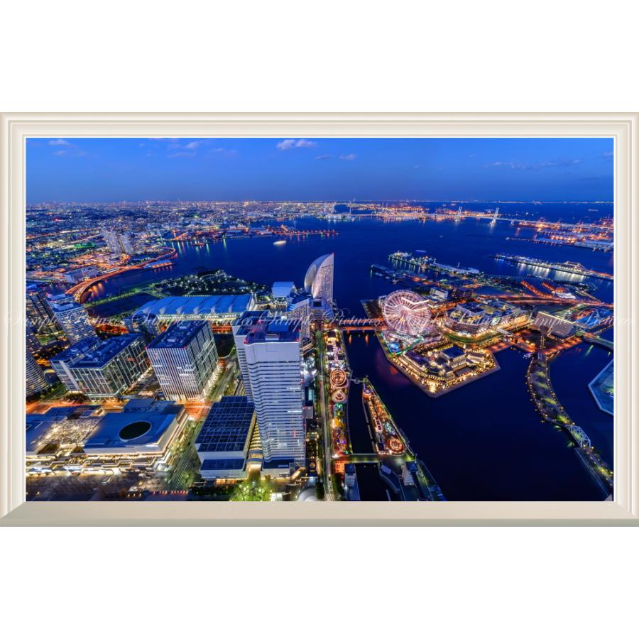 絵画風 壁紙ポスター -窓の景色- 横浜 みなとみらい 夕暮れ夜景 MM21
