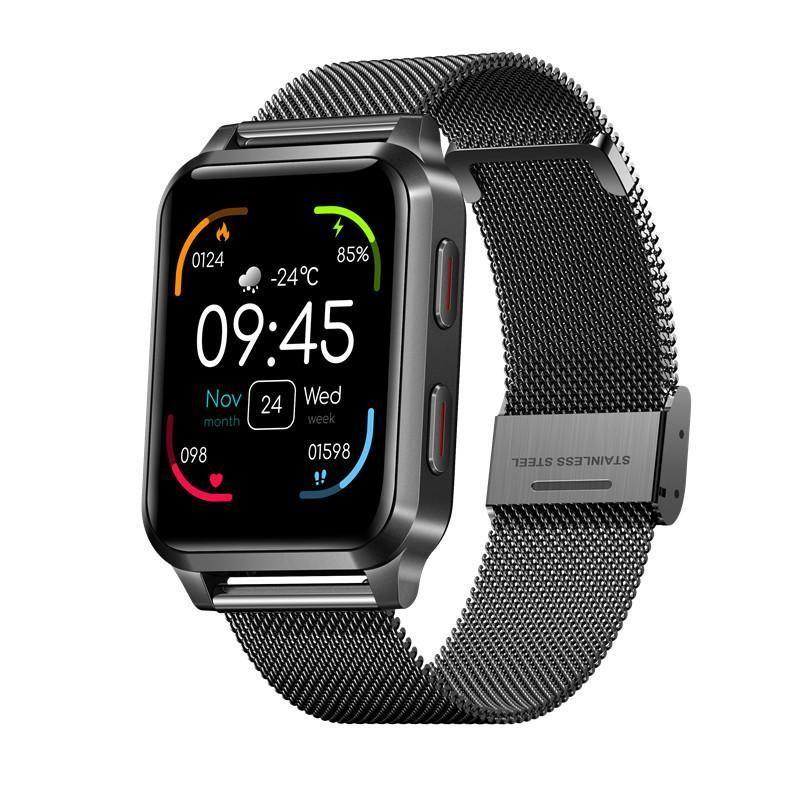 スマートウォッチ 日本製センサー 1.65インチ大画面 エアバッグ付く血圧計 体温 血中酸素SpO2 心拍数 健康管理 着信通知 呼吸率 運動モード 2023年 レザー