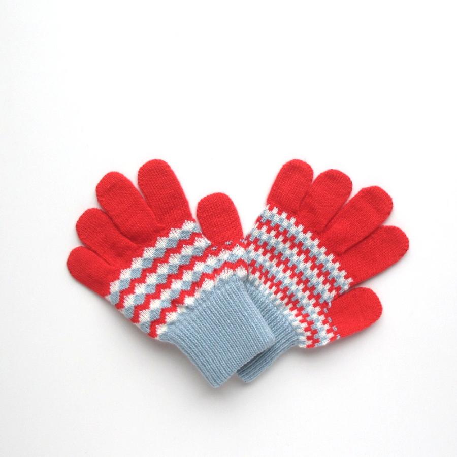 手袋 stample ジャガードニットグローブ チャコール レッド サックス S(7-9才) M(9-11才) 日本製 5本指手袋 グローブ | stample | 02