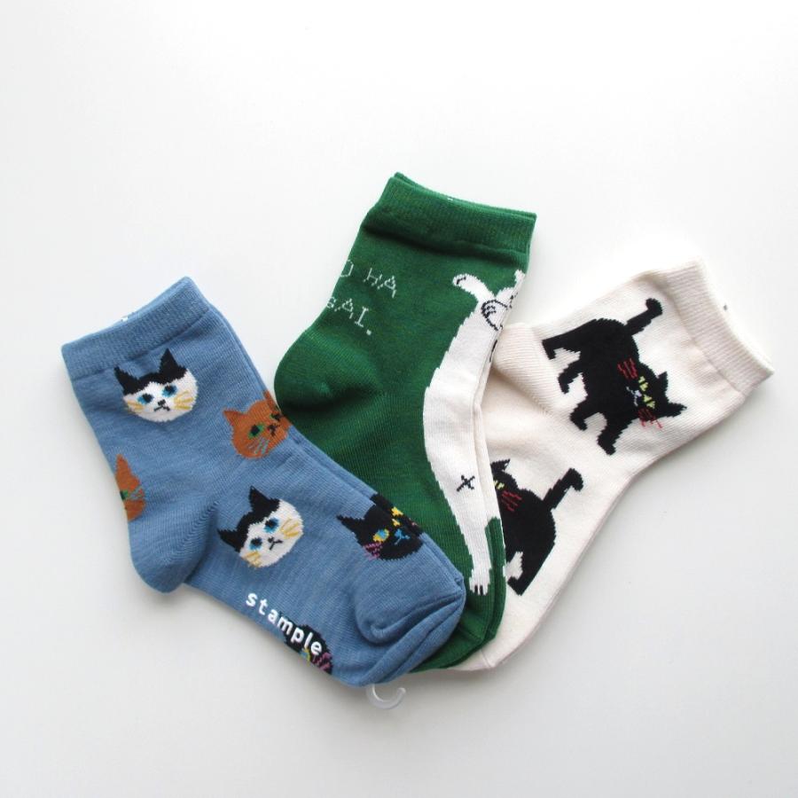3Pソックス 靴下 stample ネコばっかりショートソックス 3足組 | stample