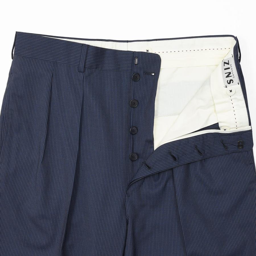 BERNARD ZINS（ベルナール ザンス）H8 VOYAGE ポリエステルウールストレッチ トロピカル ストライプ 2インプリーツ ワイドパンツの画像