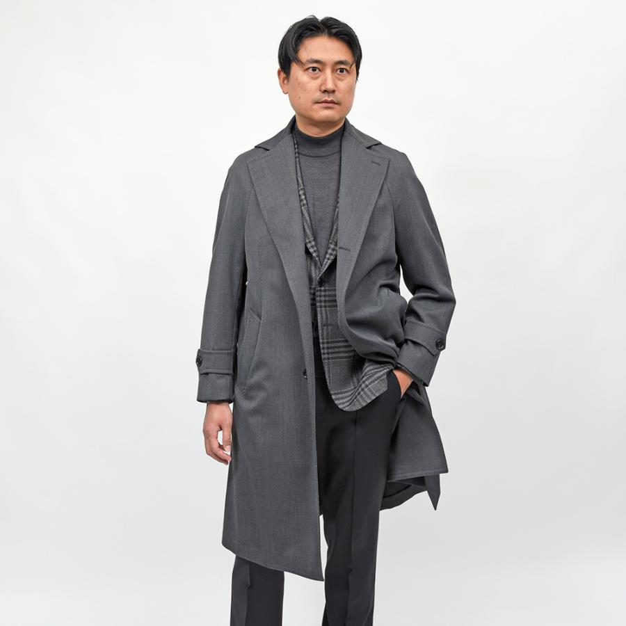 TITO ALLEGRETTO（ティト アレグレット）ヴァージンウールポリエステル ツイル ベルテッド ラグランスリーブ シングルコートの画像