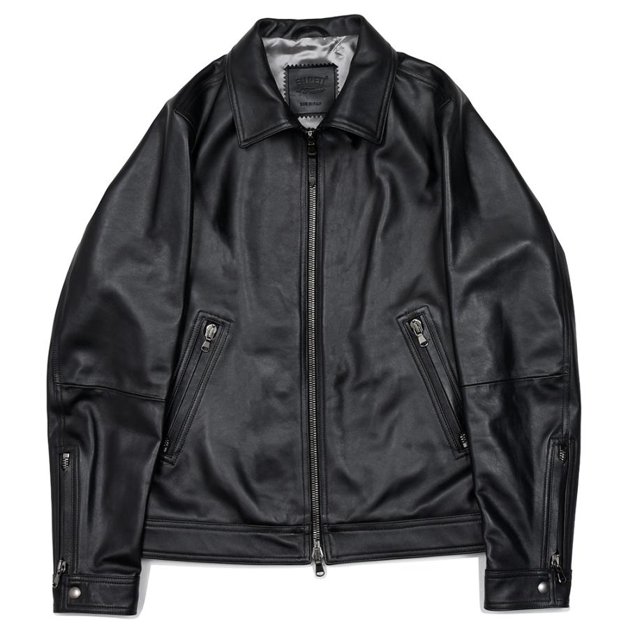 EMMETI GIACOMO 襟付きラムレザージャケット　46 EMMETI エンメティ GIACOMO 襟付き シングル ライダースジャケット