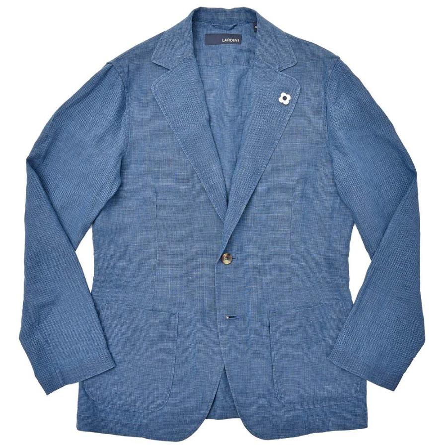 LARDINI（ラルディーニ）リネン インディゴ ハウンドトゥース シングル2Bシャツジャケット | 