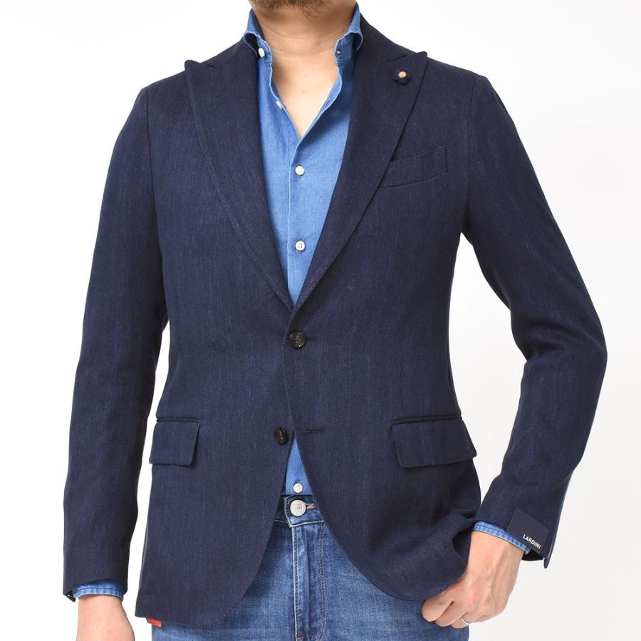 LARDINI（ラルディーニ）コットン リネン ヘリンボーン ピークドラペル シングル2Bジャケット |  | 03