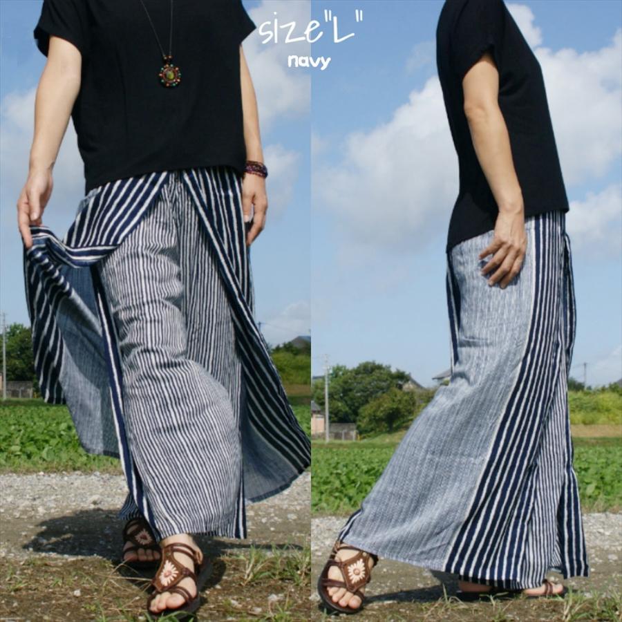 エスニック ラップパンツ ワイドパンツ ボーダー柄 2color 2size