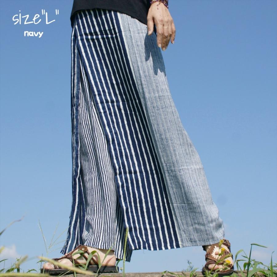 エスニック ラップパンツ ワイドパンツ ボーダー柄 2color 2size
