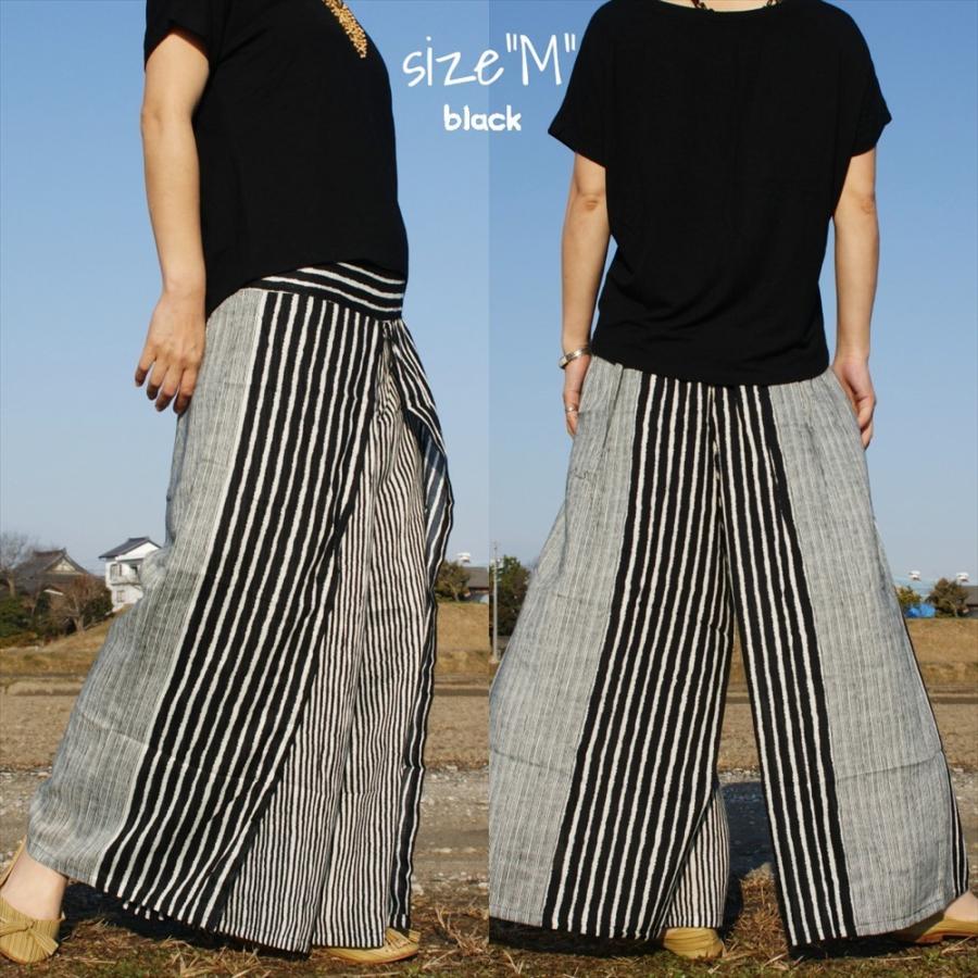エスニック ラップパンツ ワイドパンツ ボーダー柄 2color 2size