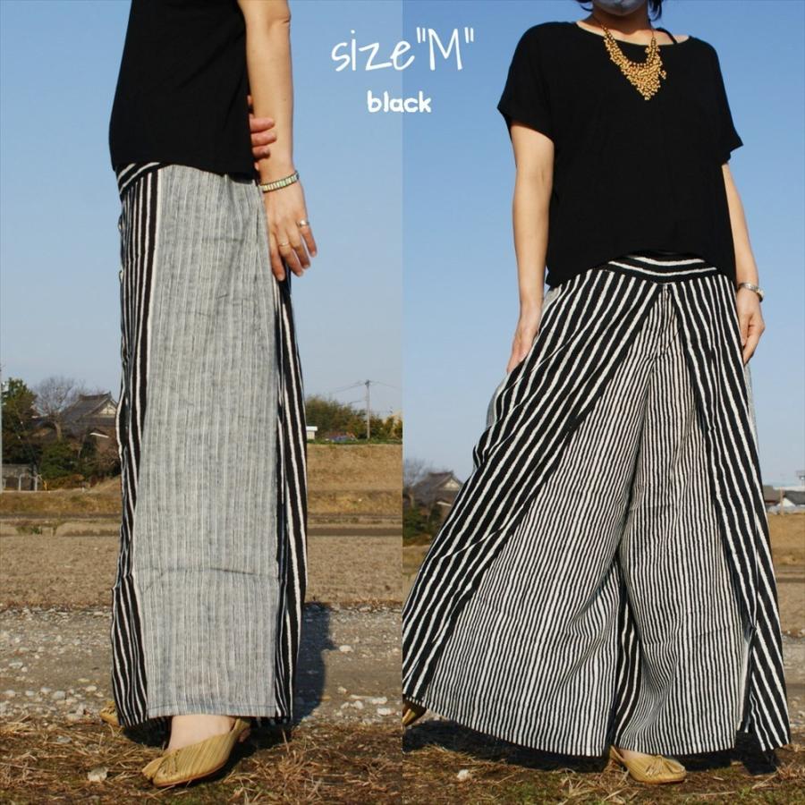 エスニック ラップパンツ ワイドパンツ ボーダー柄 2color 2size